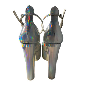 Valentino Patent Silver Block Heel Platform Pumps Size 38.5 EU / US 8.5