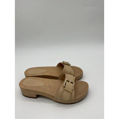 Porte & Paire 'Buckled' Beige Leather Slides Size 8