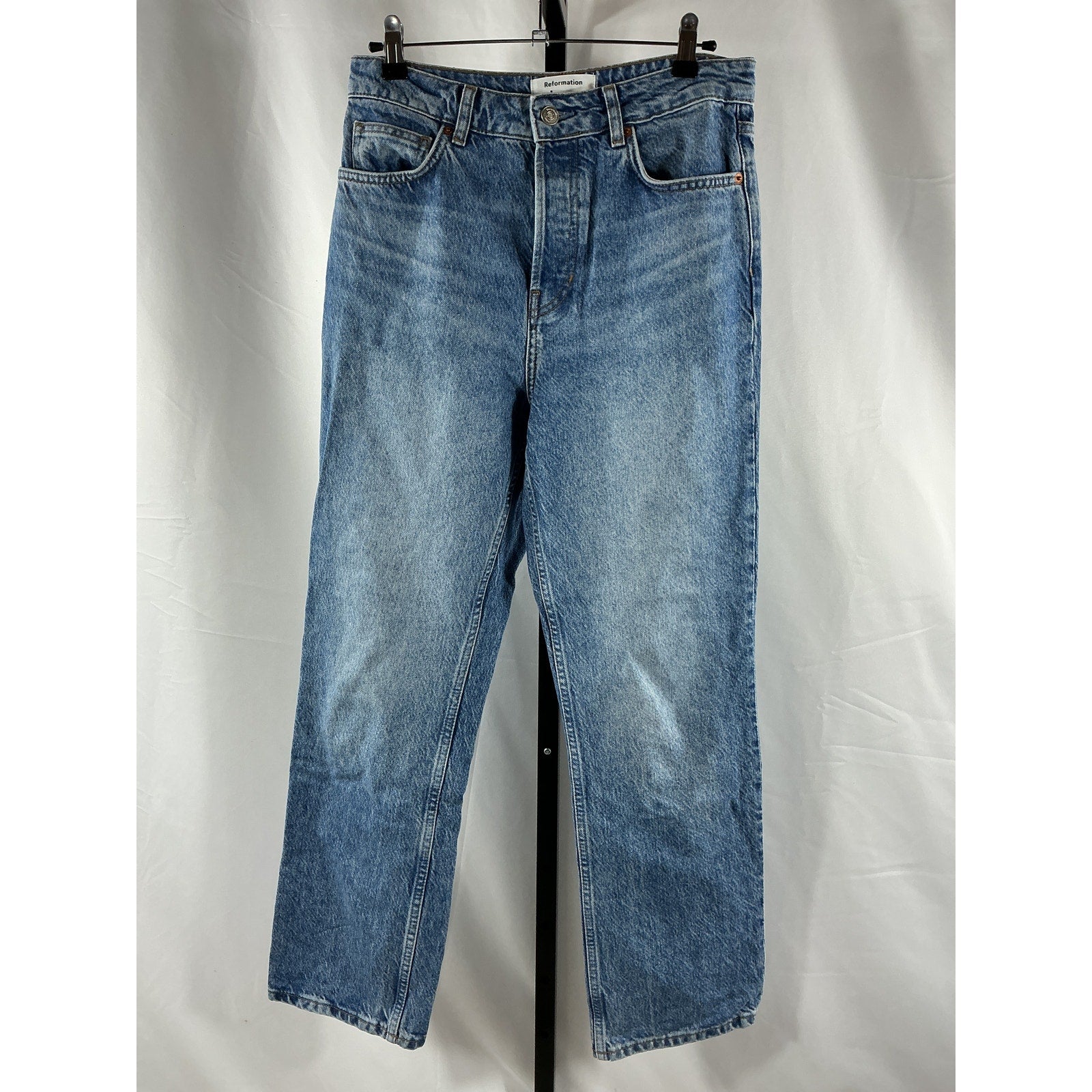 Reformation 'Cynthia' Blue Cotton High Rise Straight Jeans Size 28