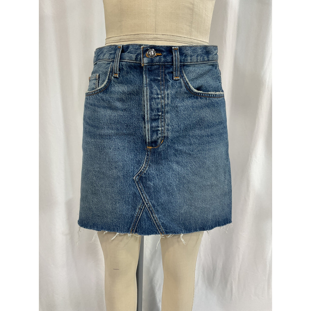 Favorite Daughter 'The Sadie' Blue Raw Hem High Waist A-Line Denim Mini Skirt Size 27