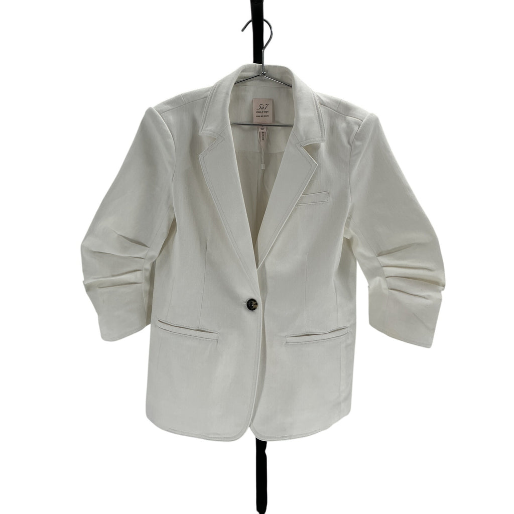 Cinq A Sept 'Khloe' White Cotton Ruched Sleeve White Denim Blazer Size 10