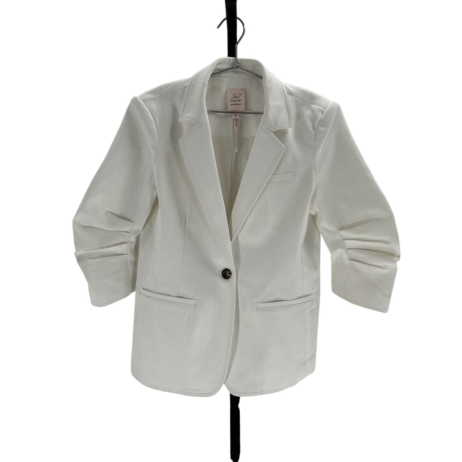 Cinq A Sept 'Khloe' White Cotton Ruched Sleeve White Denim Blazer Size 10