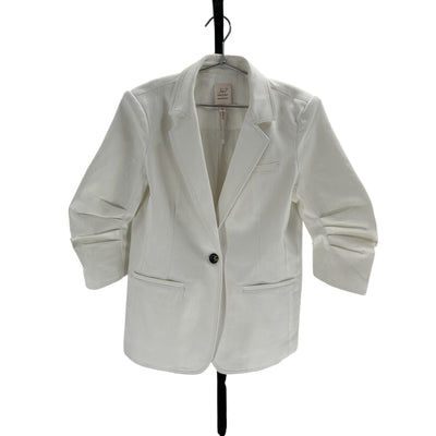 Cinq à Sept 'Khloe' White Cotton Ruched Sleeve White Denim Blazer Size 10
