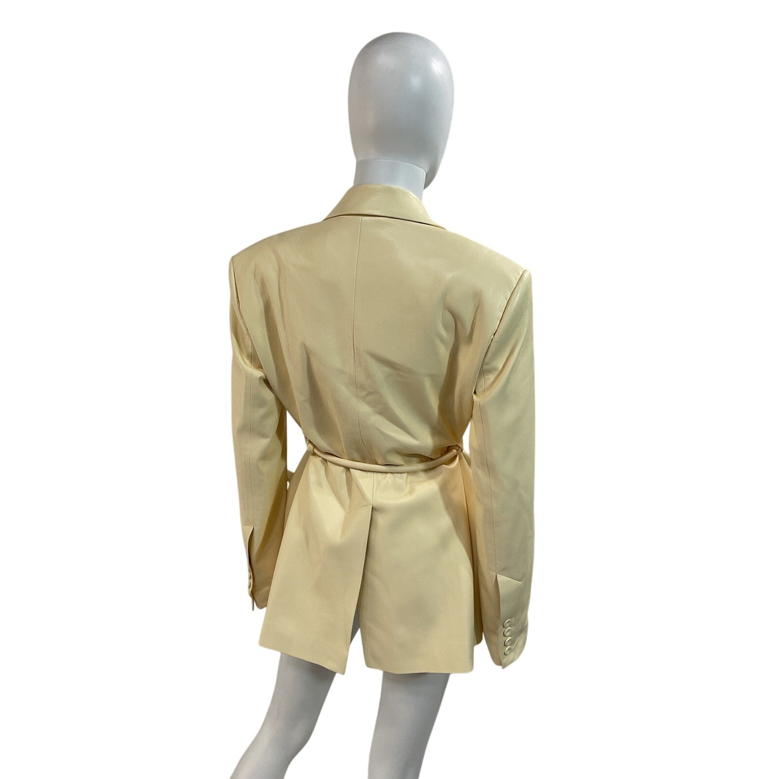 Nanushka 'Mariko' Cream Polyester Belted Vegan Leather Blazer Size XS