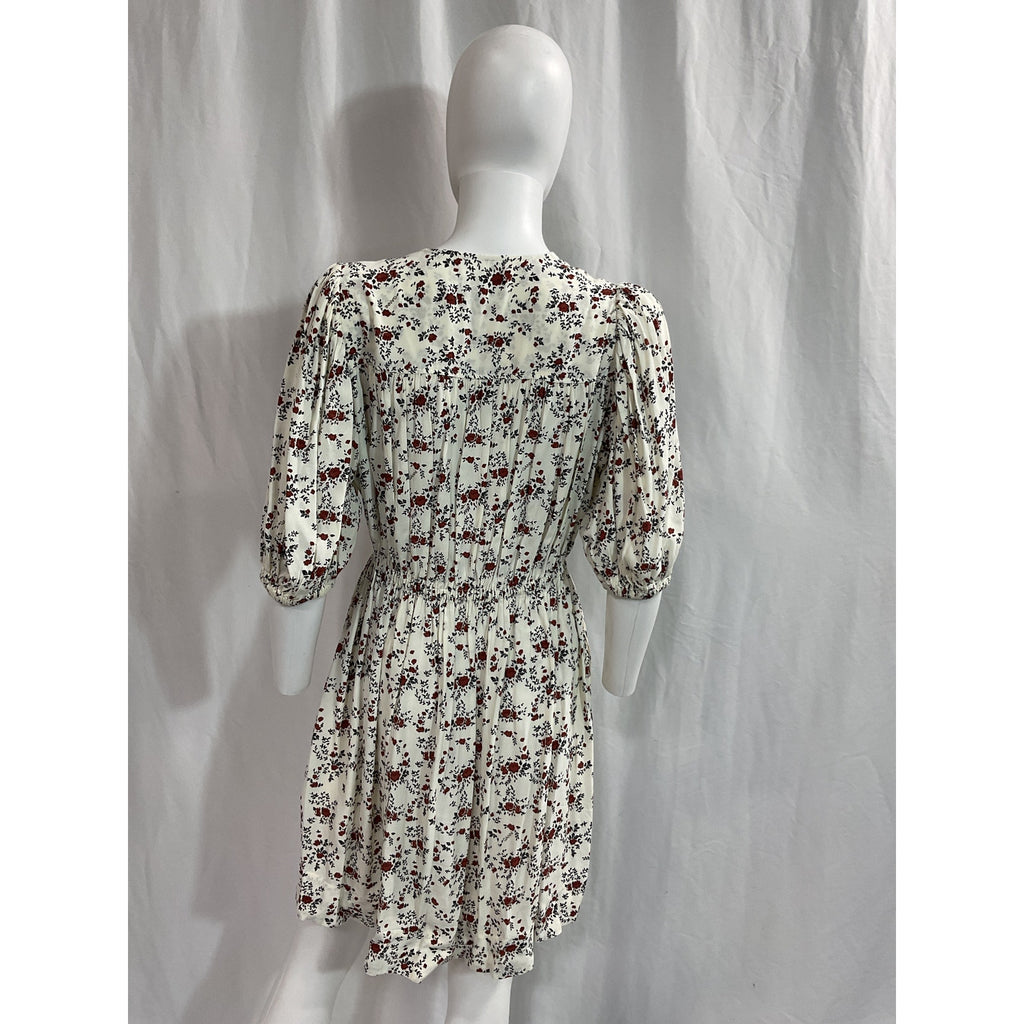Ganni 'Printed' White Crepe Elbow Sleeve Mini Dress Size 36