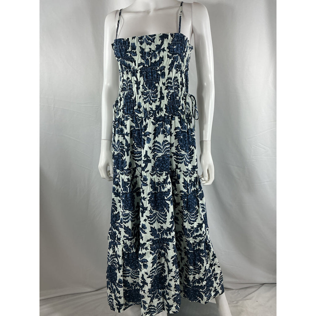 Shona Joy 'Diana' Blue Cotton Shirred Tiered Midi Dress Size 8 - NWT