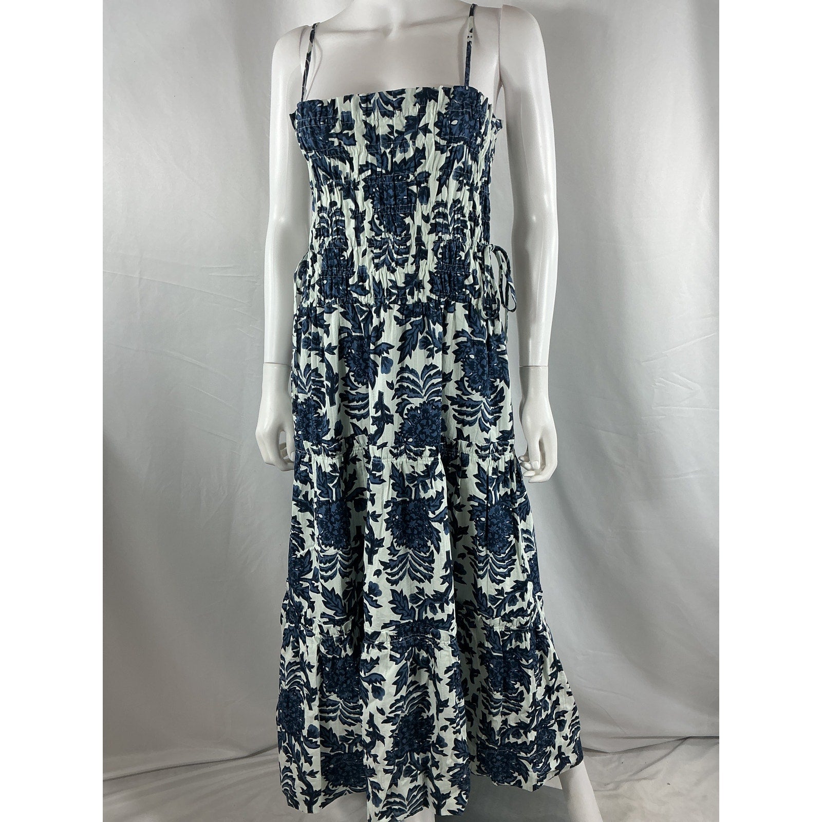 Shona Joy 'Diana' Blue Cotton Shirred Tiered Midi Dress Size 8 - NWT