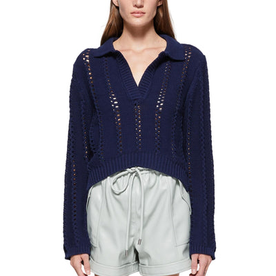 Simkhai Pointelle Blue Berenice Polo Sweater Size S