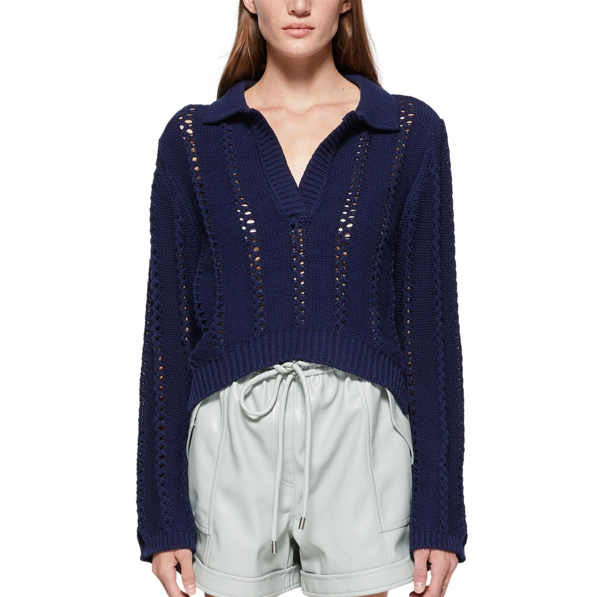 Simkhai Pointelle Blue Berenice Polo Sweater Size S