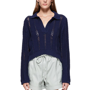 Simkhai Pointelle Blue Berenice Polo Sweater Size S