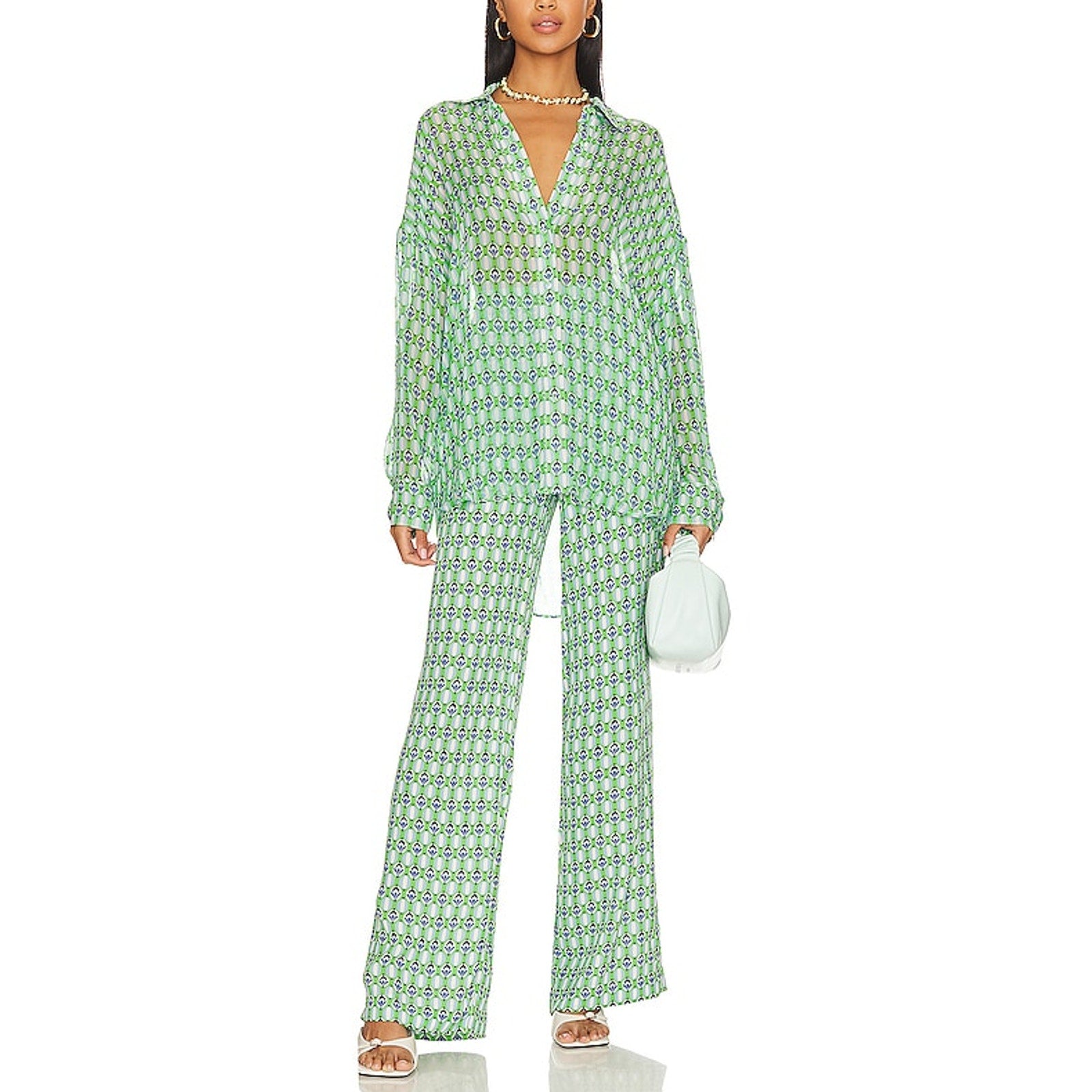 Favorite Daughter 'The Friday' Green Viscose Shirt Size XS