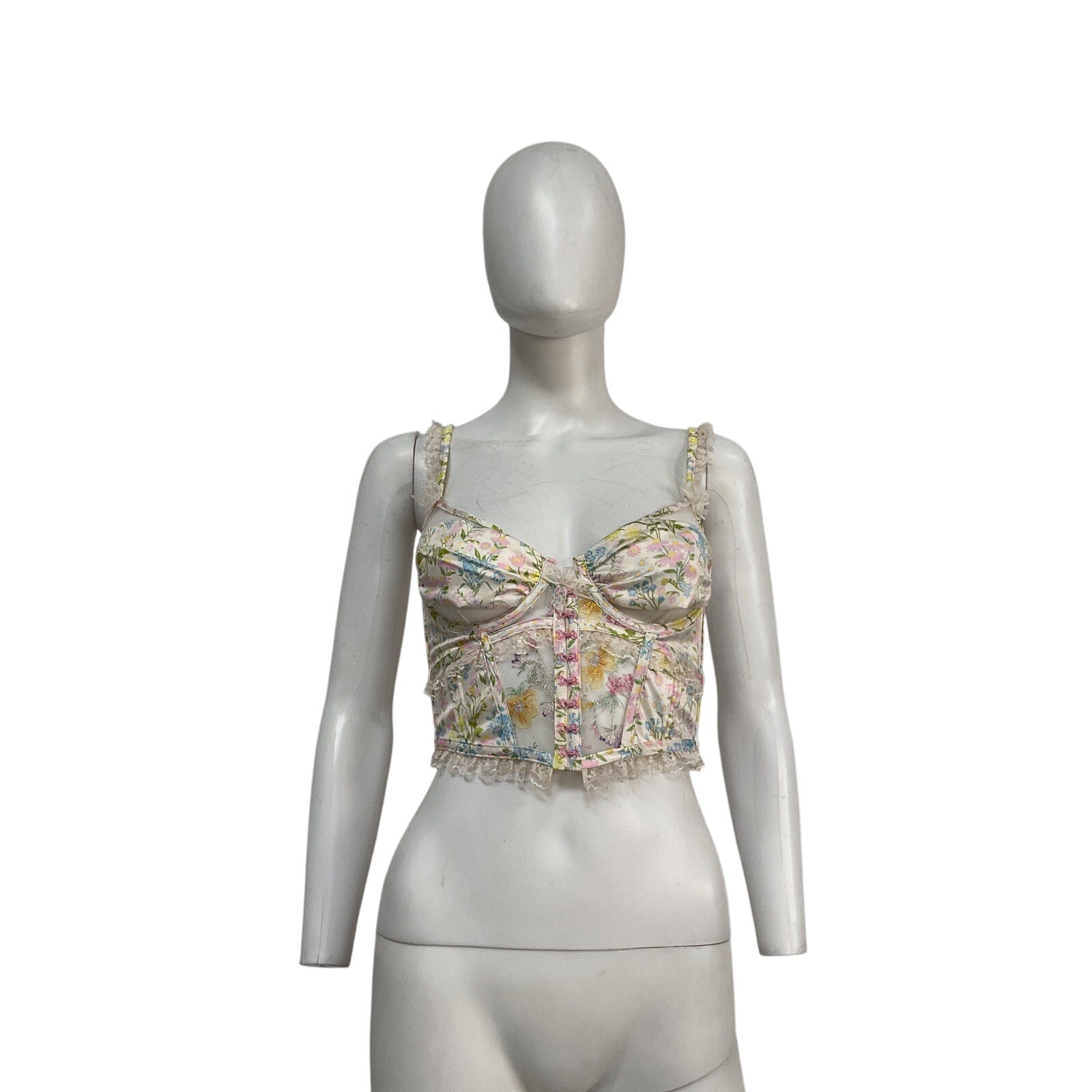 For Love & Lemons 'Glitter' Pink Polyester Garden Bustier Top Size S