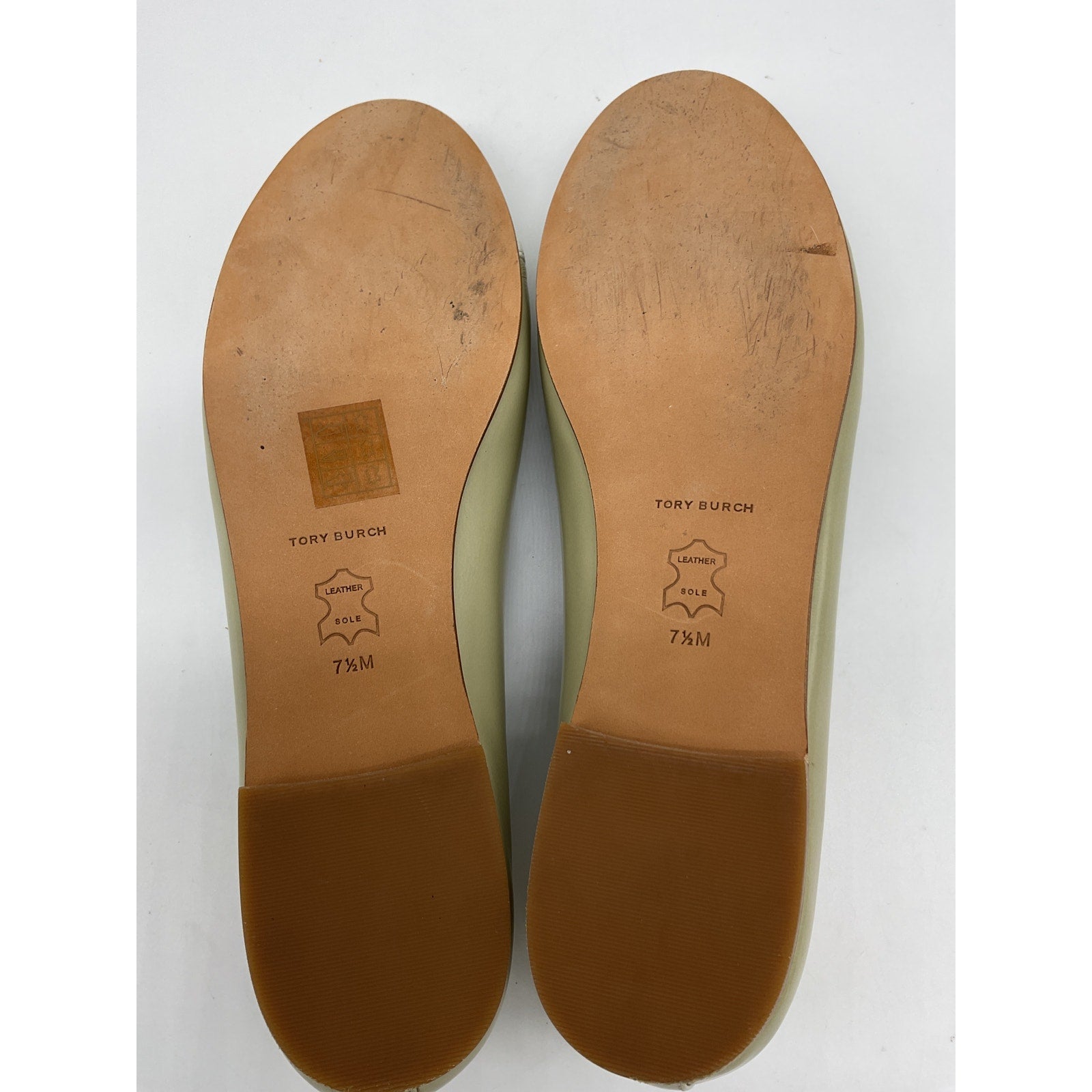 Tory Burch 'Cap-Toe' Green Leather  Ballet Flat Size 7.5