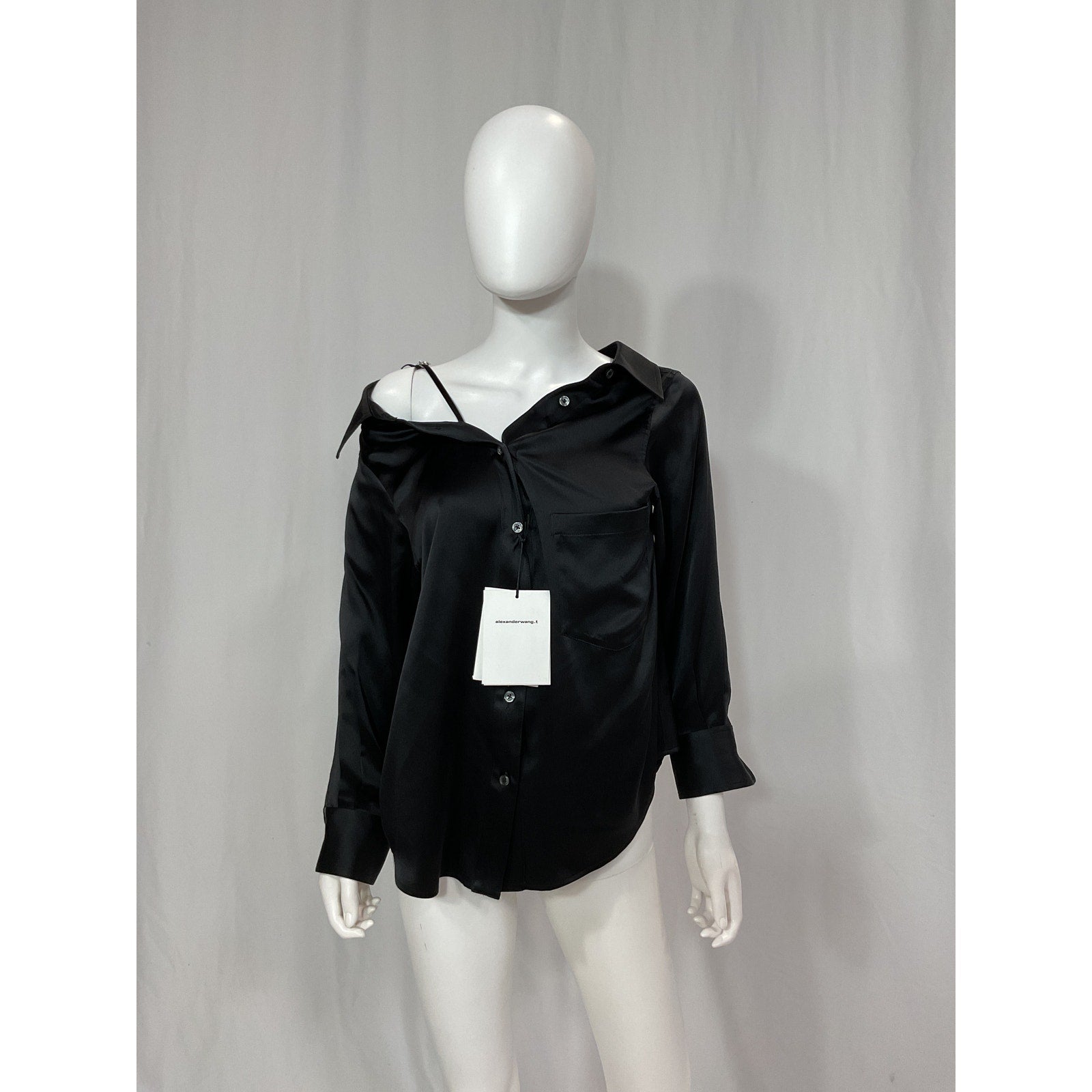 Alexander Wang 'Off The Shoulder' Black Satin Top Size XS - NWT