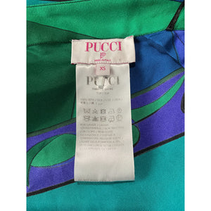 Pucci Cropped Printed Blue Silk Halterneck Top Size XS
