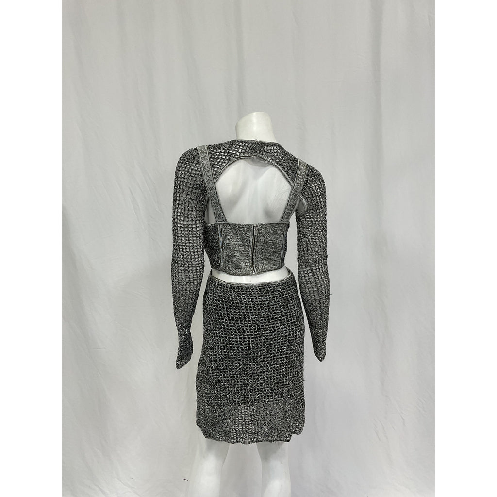 Dion Lee 'Stirrup' Black Viscose Crochet Mini Dress Size M
