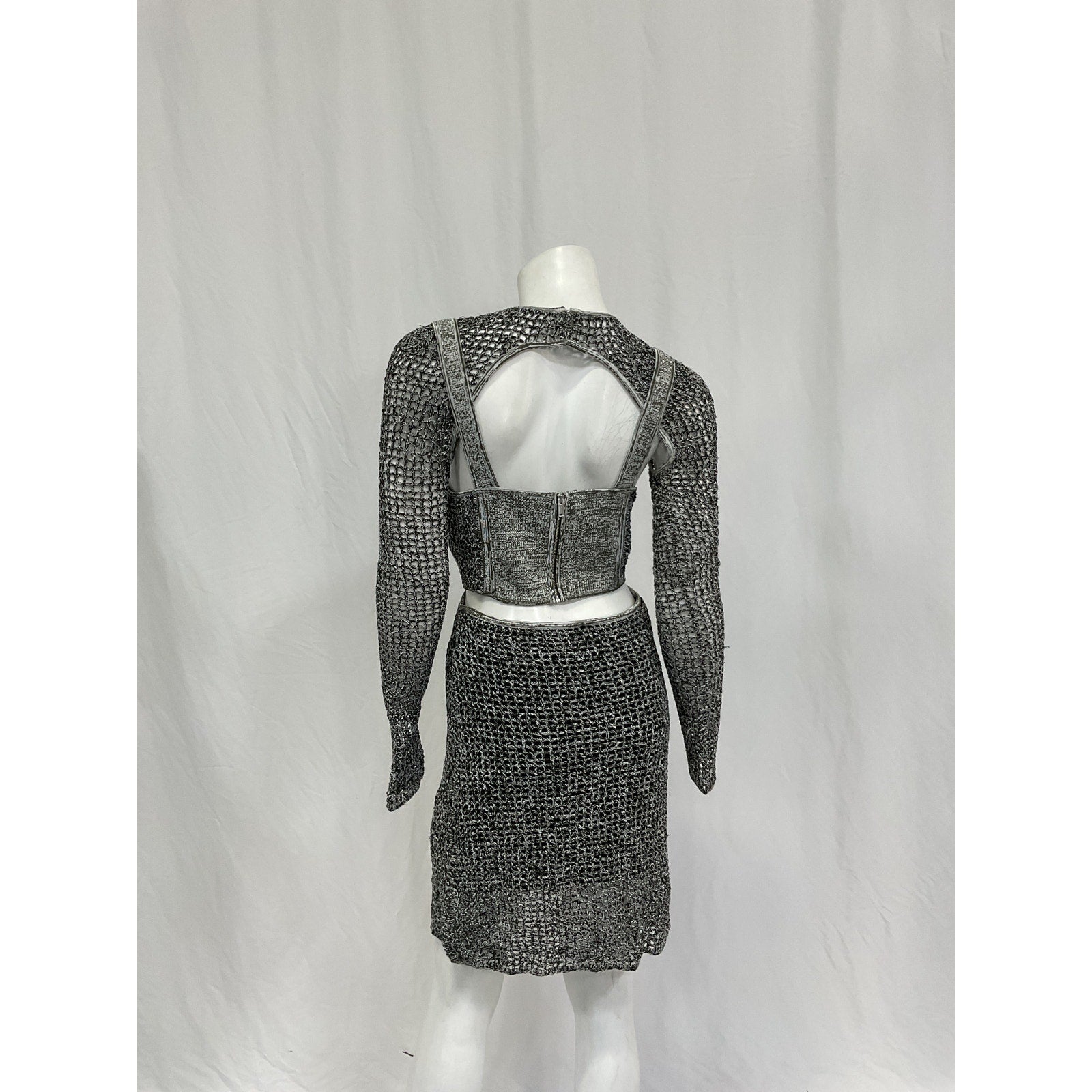Dion Lee 'Stirrup' Black Viscose Crochet Mini Dress Size M