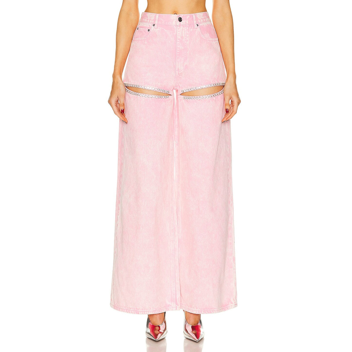 Area Wide Leg Pink Crystal Slit Denim Jeans Size 27
