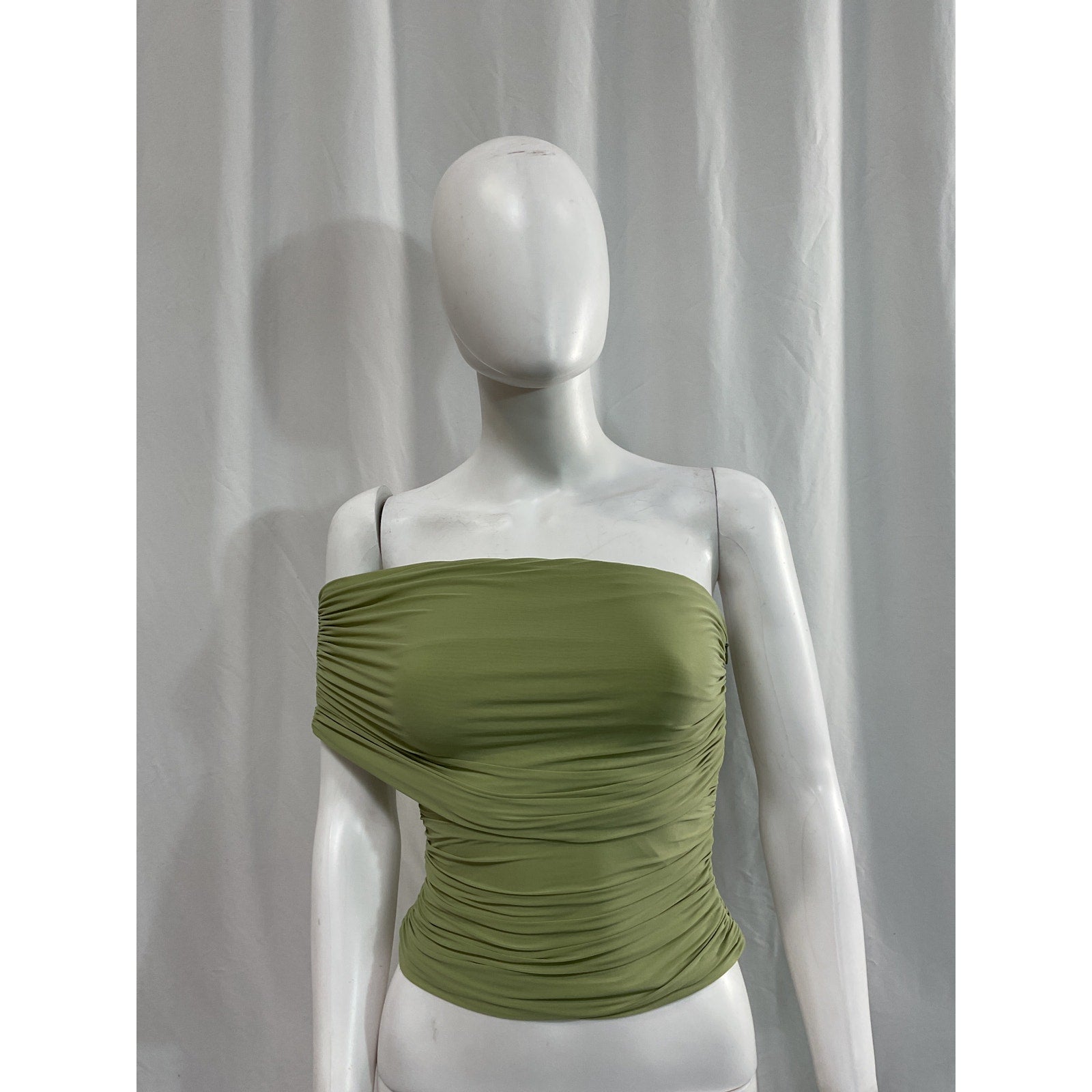 Ronny Kobo 'Ranada' Green Ruched One-Shoulder Sleeveless Top Size XS