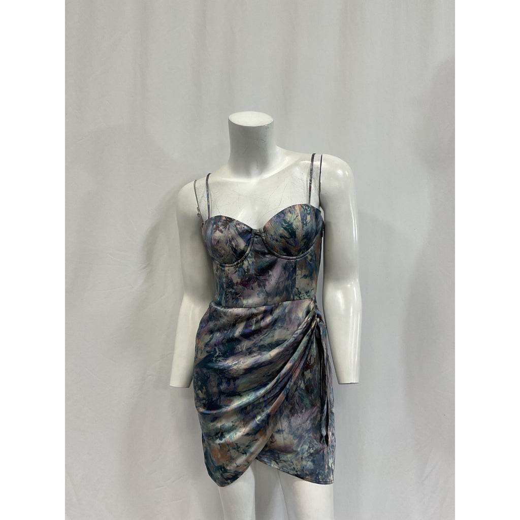 Michael Costello x Revolve 'Banks' Blue Satin Mini Dress Size S