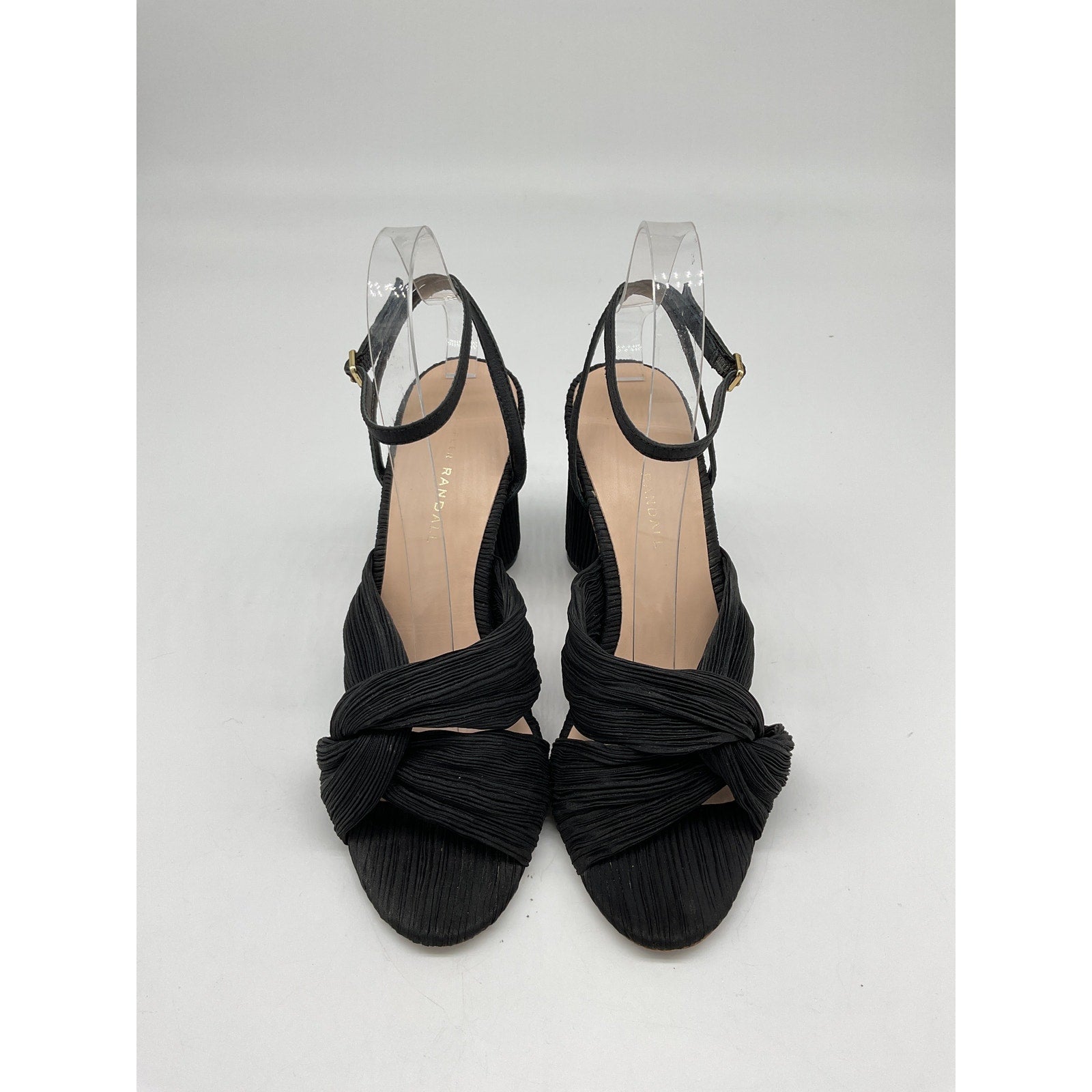 Loeffler Randall 'Reed' Black Leather Pleated Twist Sandals Size 9