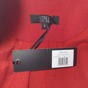 Ceren Ocak Tailored Red Notched Lapel Blazer Size S NWT