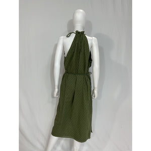 Joie 'Nashua' Green Gathered Swiss-Dot Halter Neck Cotton Dress Size L