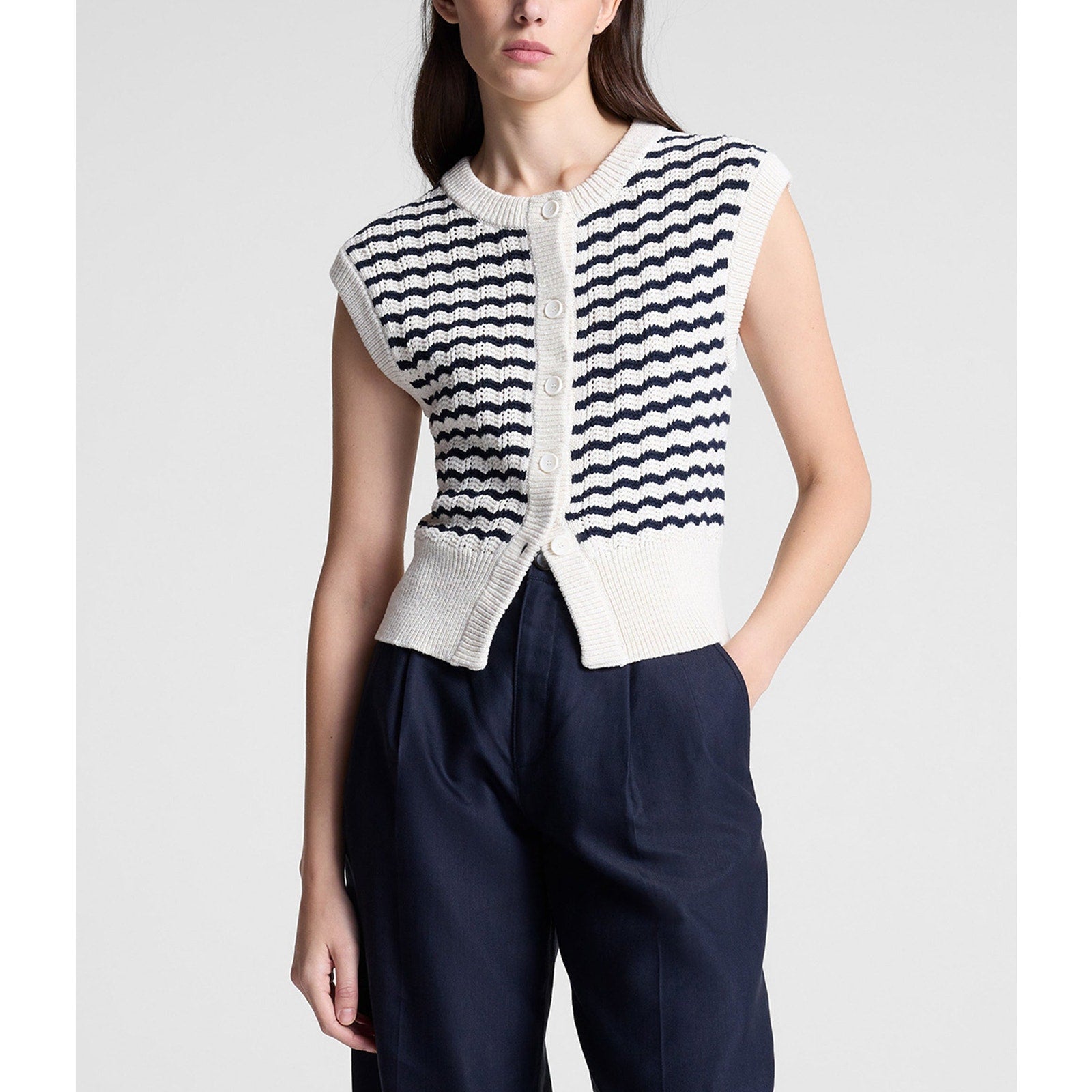 A.L.C. 'Margo' White Striped Knit Top Size M