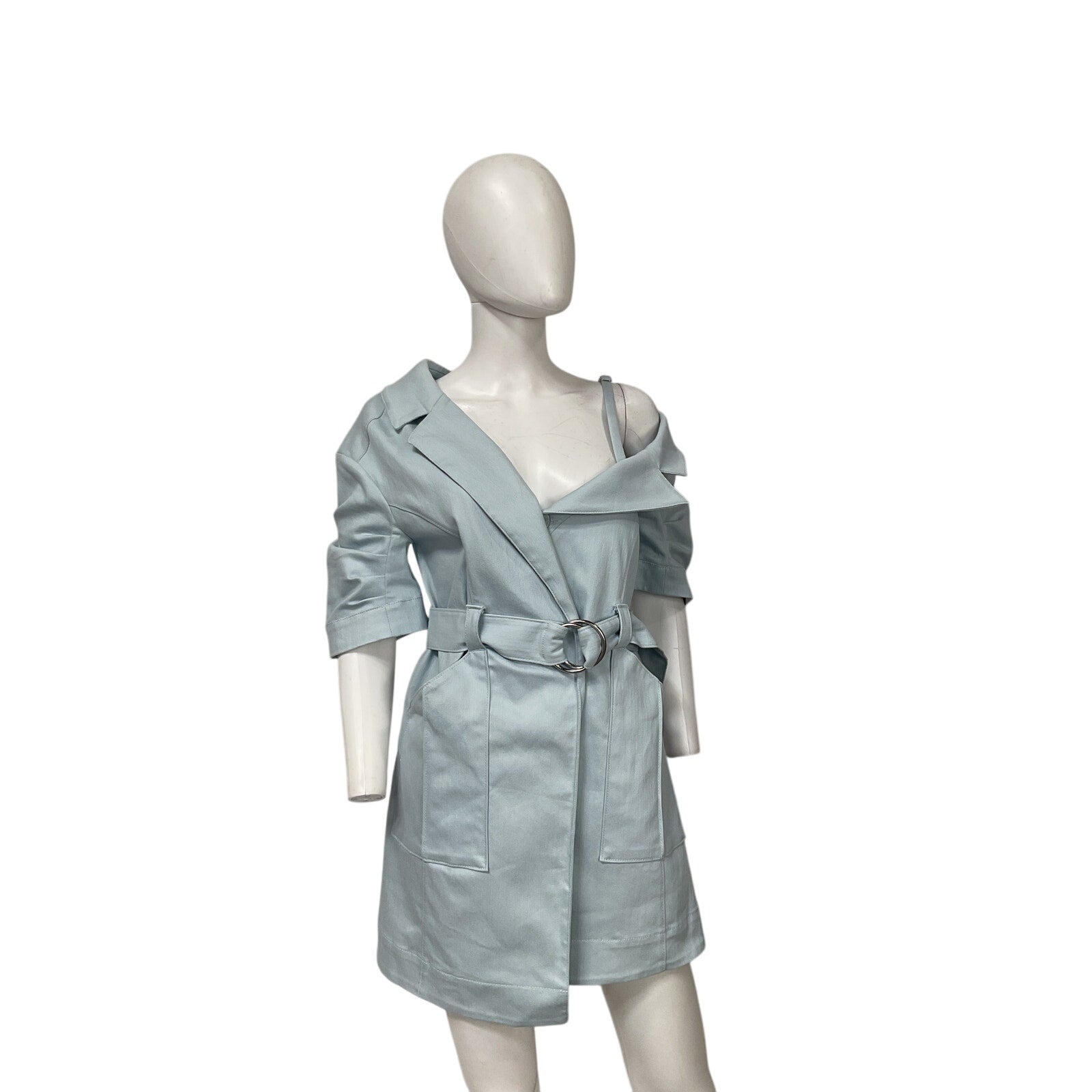 Cinq A Sept 'Milly' Blue Cotton Belted Asymmetric Stretch Denim Mini Dress Size 2