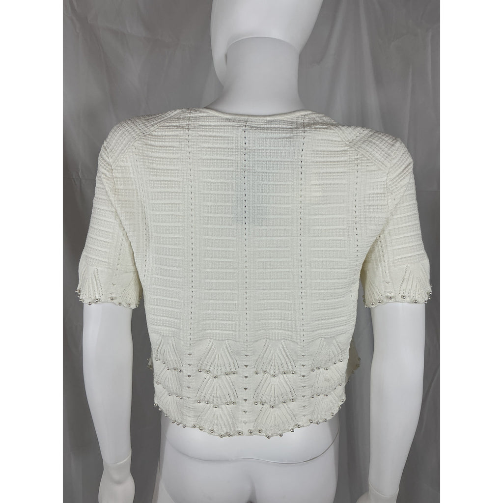 Maje Pointelle White Knit Short Sleeve Cardigan Size 2 - NWT