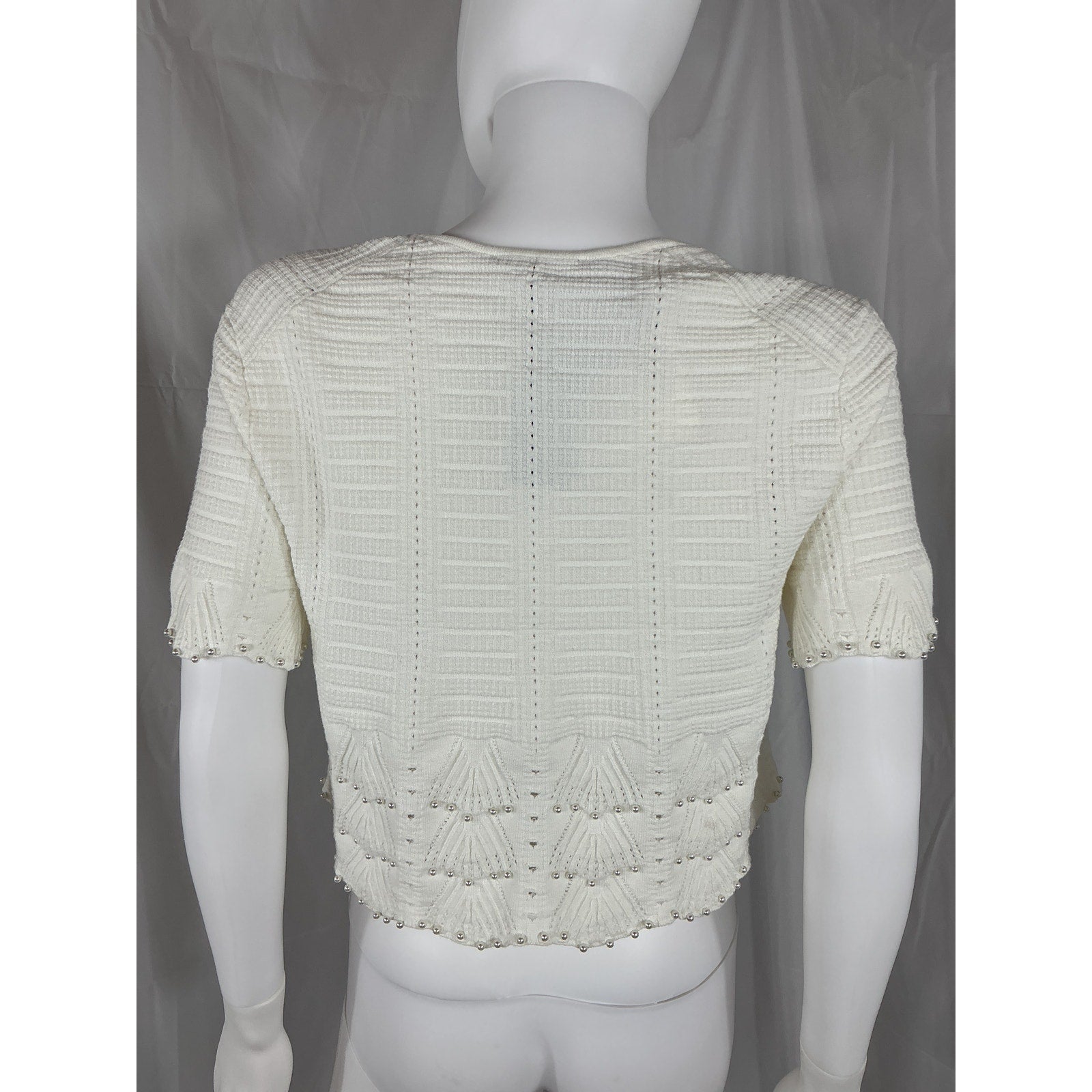 Maje Pointelle White Knit Short Sleeve Cardigan Size 2 - NWT