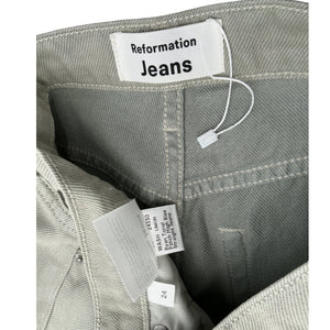 Reformation Tonal Patch High Rise Straight Green Ryan Denim Jeans Size 24