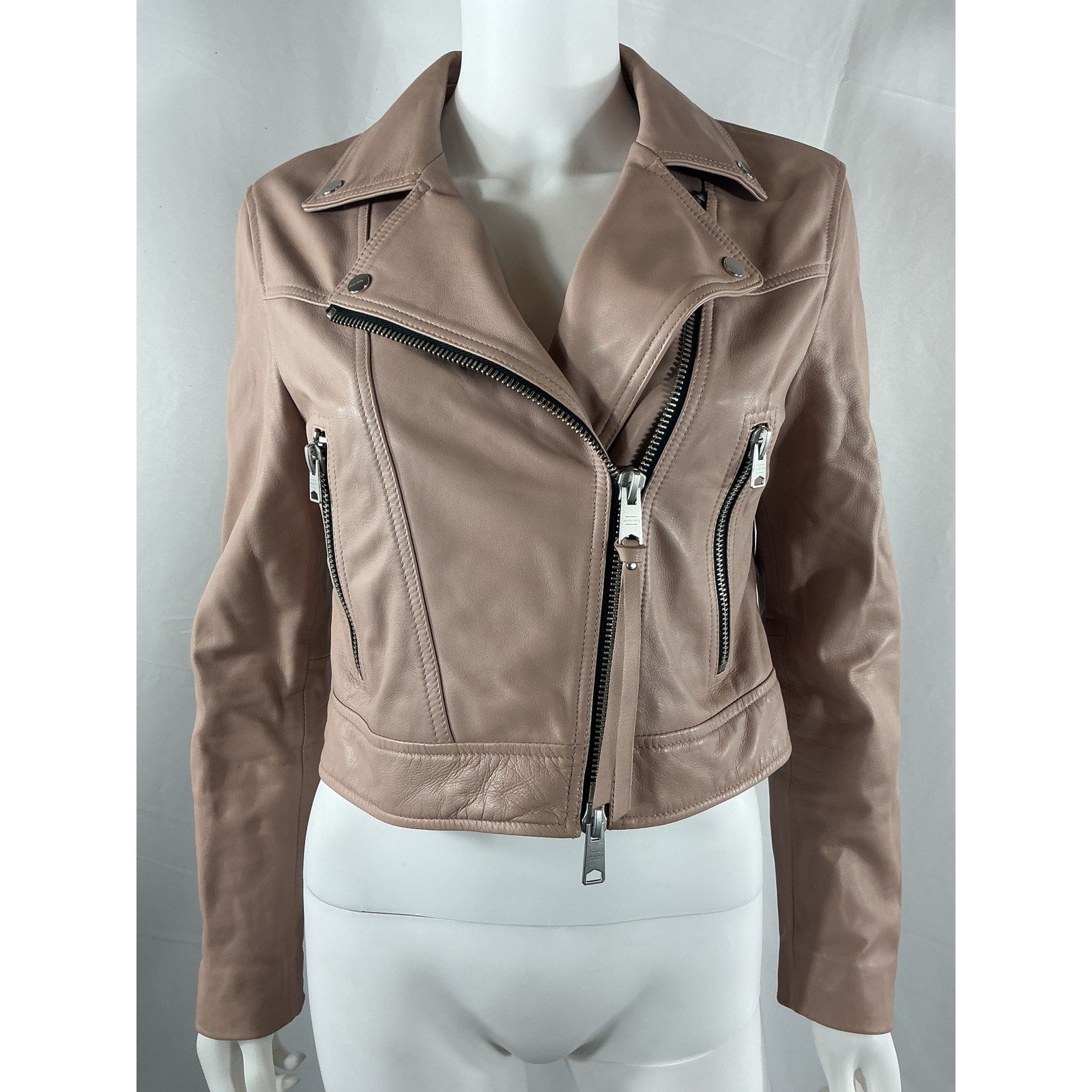 Allsaints 'Rift' Pink Leather Biker Jacket Size 10