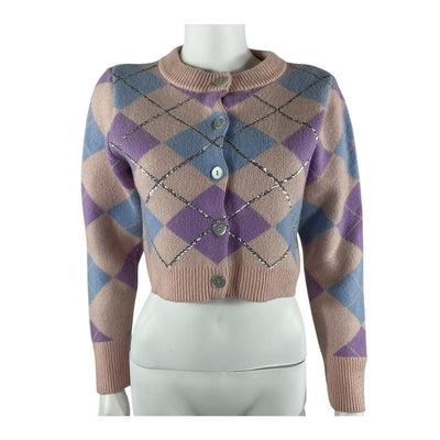Hill House Home Argyle Pink/Blue Heddy Cardigan Size S