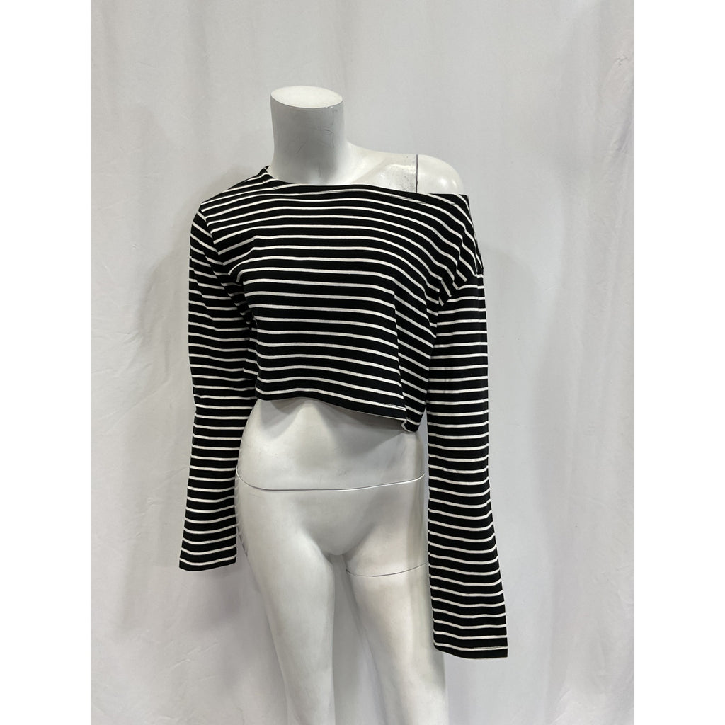 The Frankie Shop 'Tilla' White Cropped Striped Cotton-Jersey Top Size XS