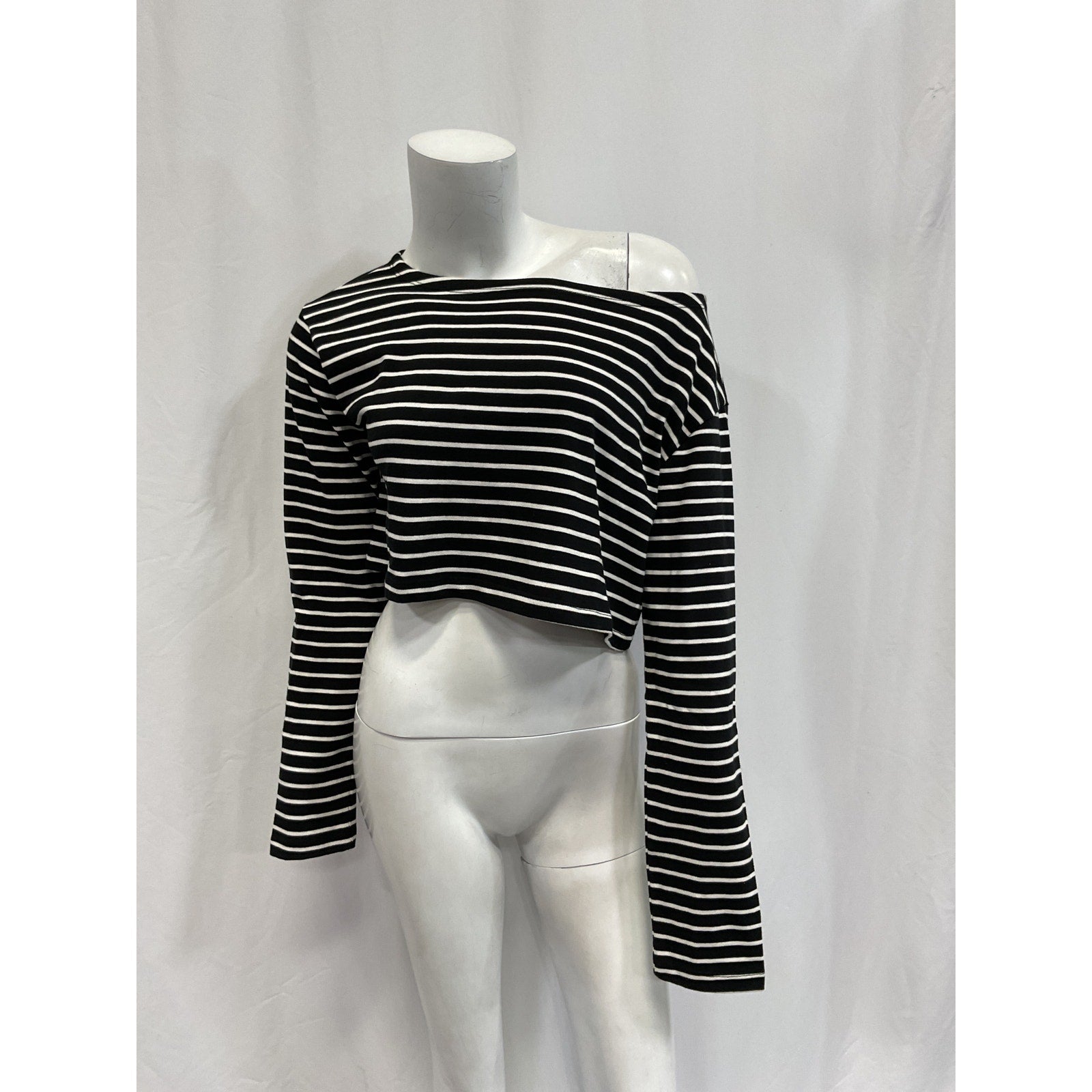 The Frankie Shop 'Tilla' White Cropped Striped Cotton-Jersey Top Size XS