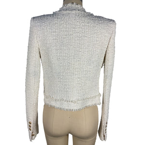 Balmain Cropped White Tweed Jacket Size FR 34/ US 2