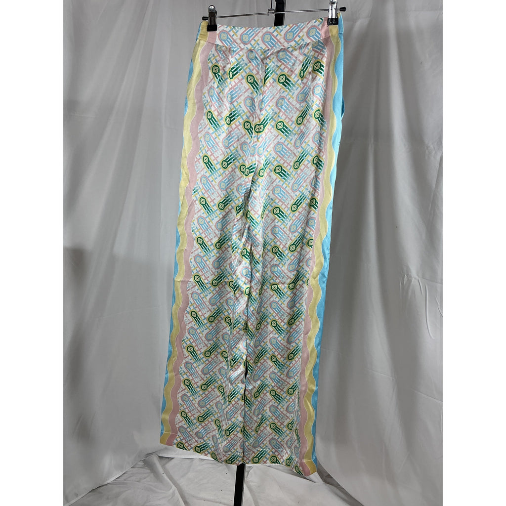Casablanca Printed Blue Polyester Straight Leg Trousers Size 34 - NWT