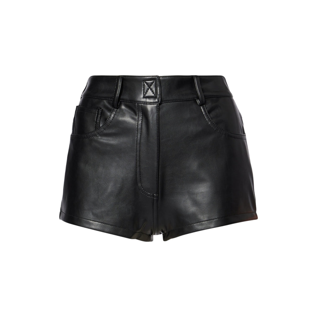 Norma Kamali Black Polyurethane High-Rise Faux Leather Shorts Size M