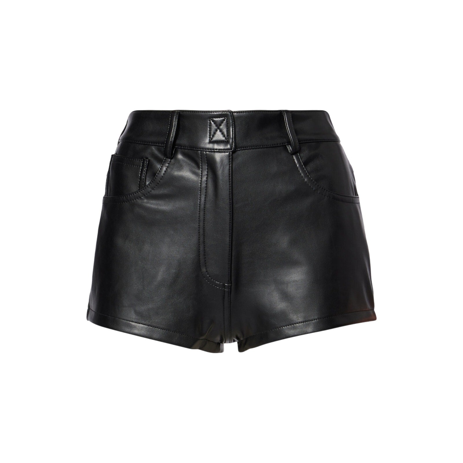 Norma Kamali Black Polyurethane High-Rise Faux Leather Shorts Size M