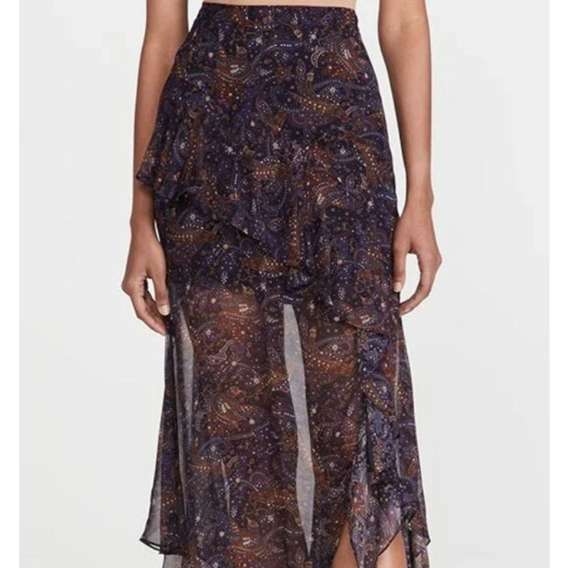 Veronica Beard 'Trixie' Blue Asymmetrical Paisley Chiffon Skirt Size OS