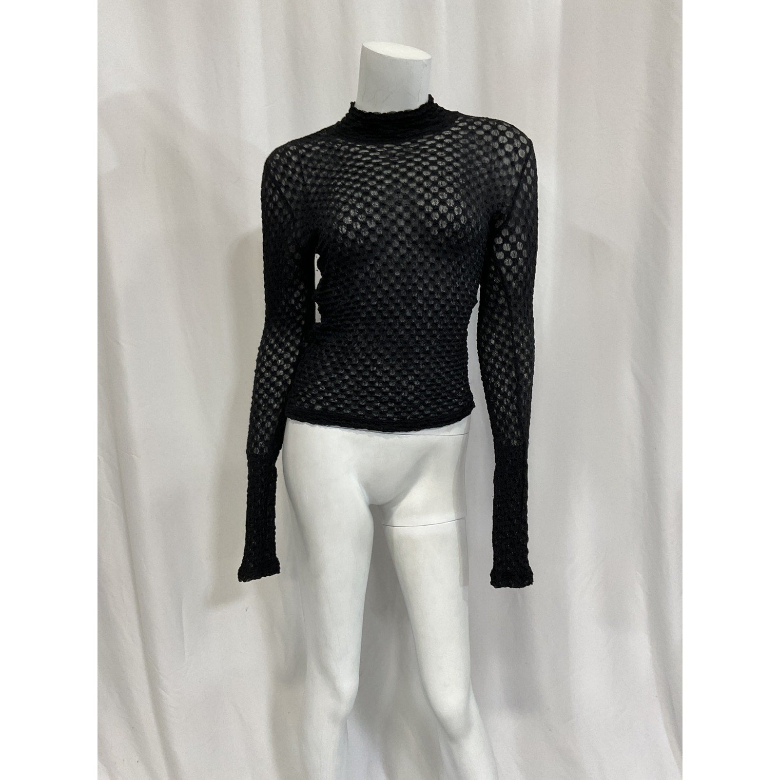 Frame 'Mesh' Black Lace Turtleneck Top Size S