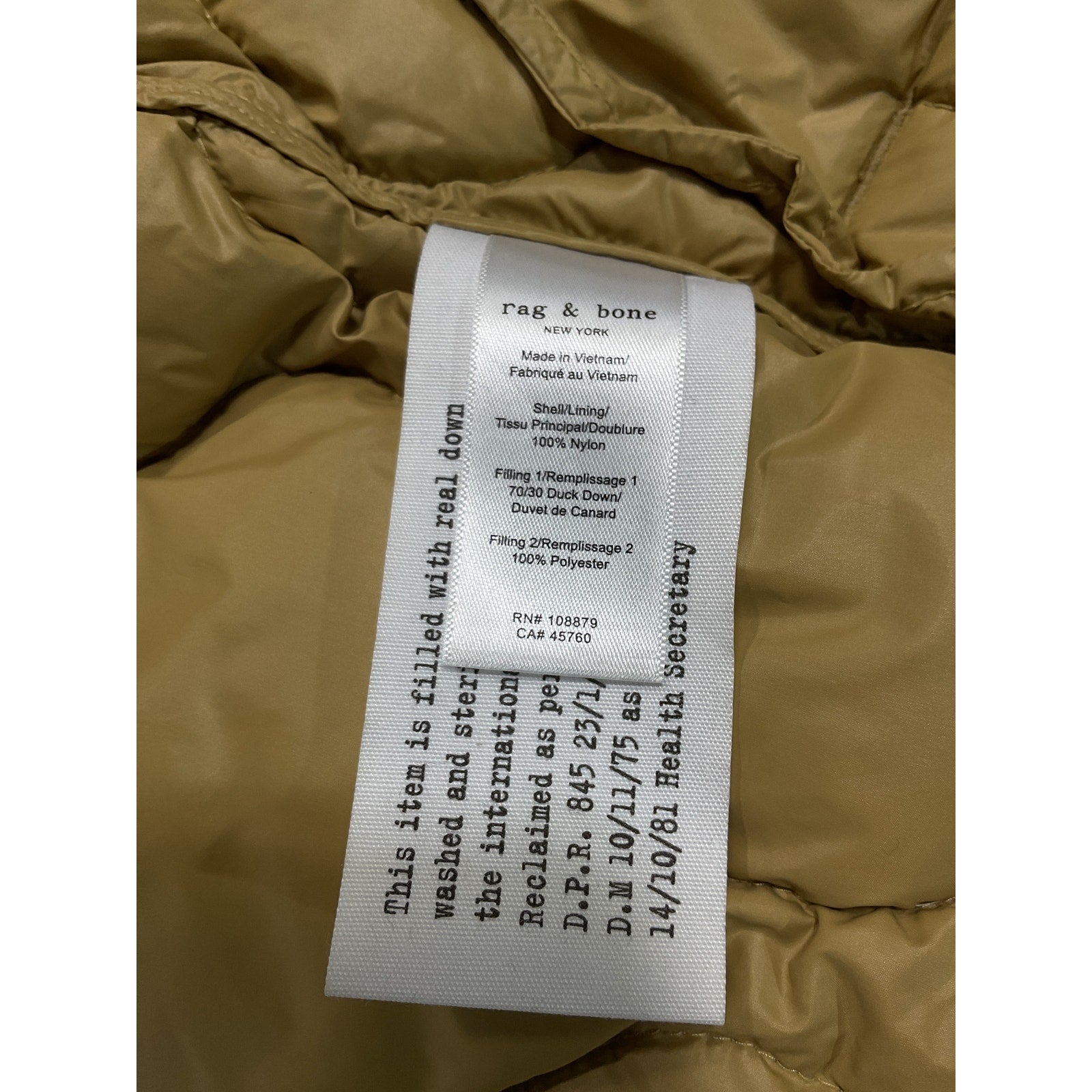 Rag & Bone 'Rudy' Beige Nylon Liner Classic Fit Jacket Size XXS