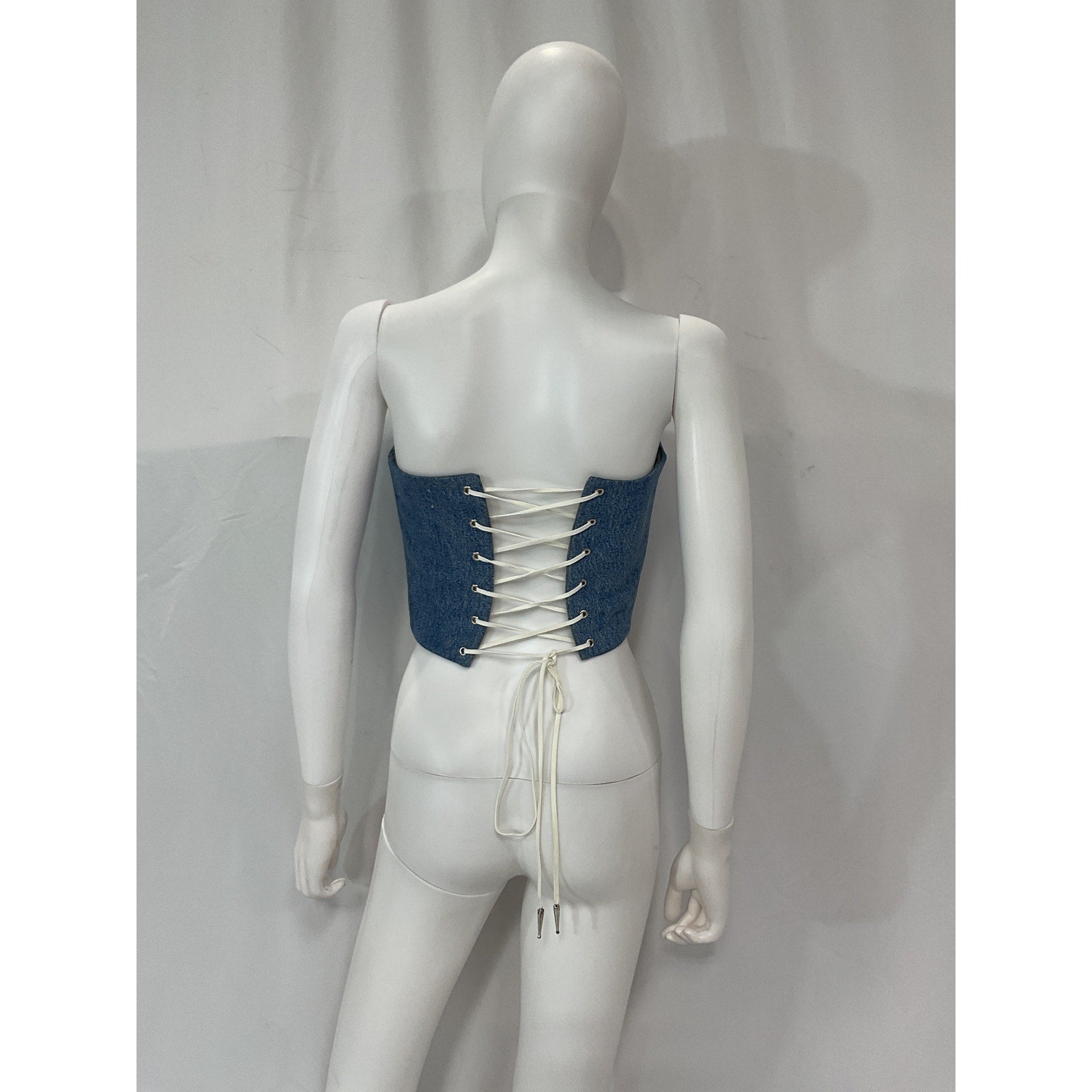 Sami Miro Vintage 'Corset' Blue Grommet Lace Up Top Size XS