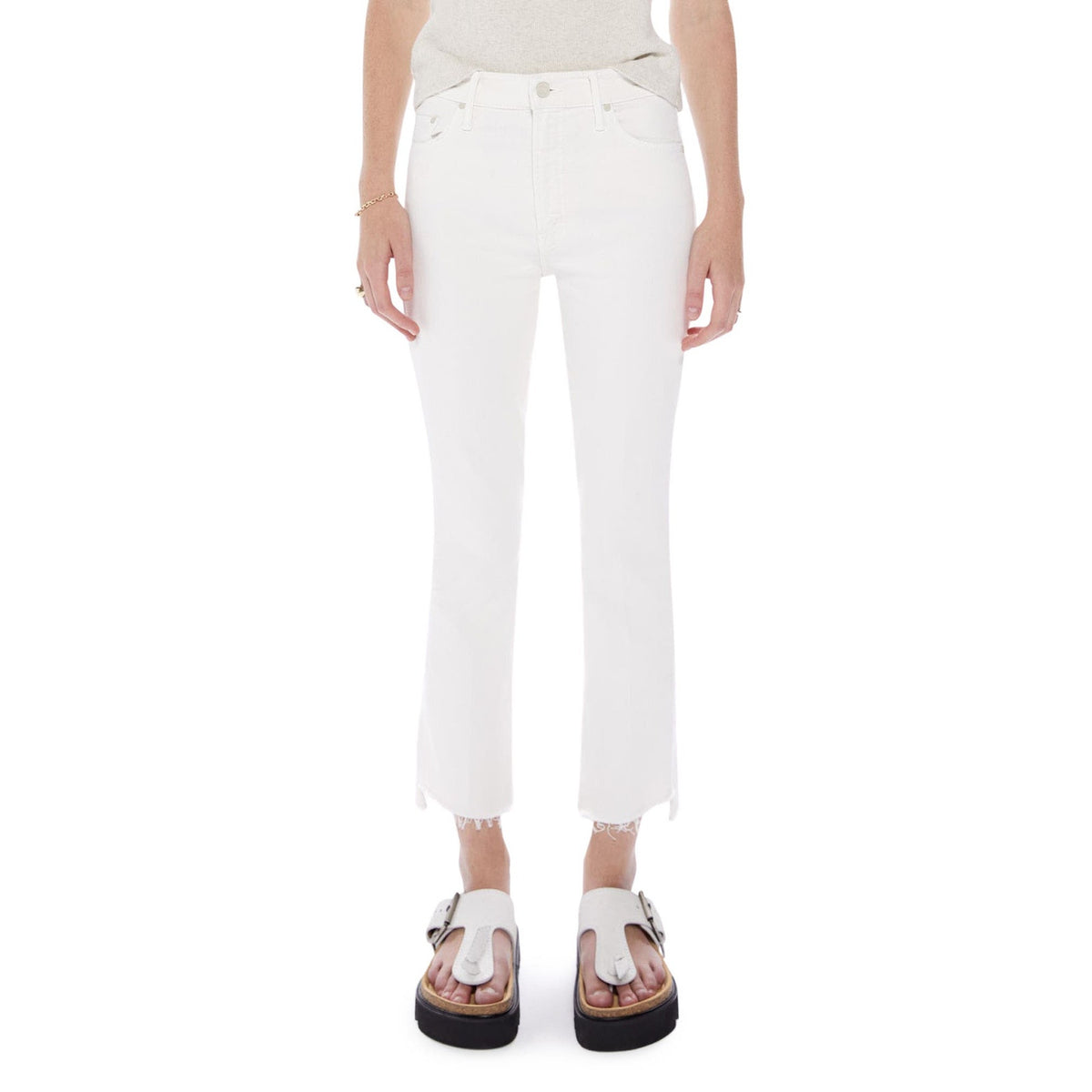 Mother 'Insider' White High Waist Crop Step Hem Denim Jeans Size 25