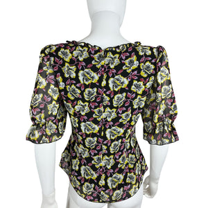 Cinq à Sept Floral Black Multi Kimberly Blouse Size S
