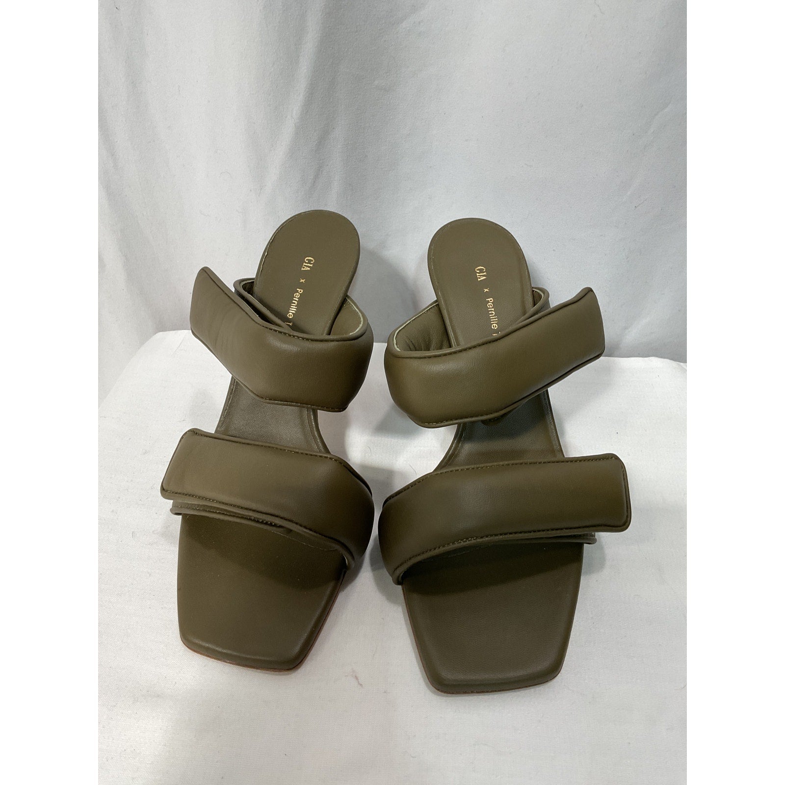Gia Borghini Green Velcro Strap Mules Heel Size 6