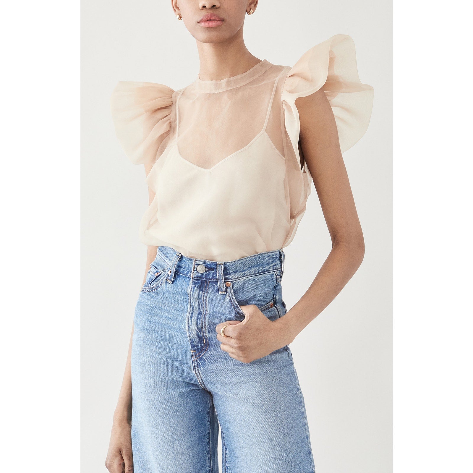 Jonathan Simkhai Corina 'Organza' Beige Polyester Top Size M