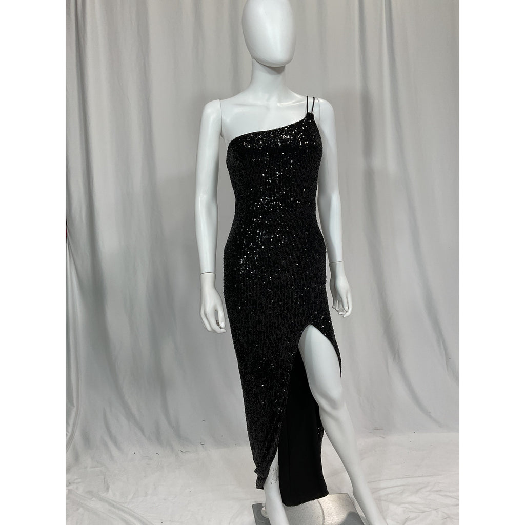 Nookie 'Leilani' Black One Shoulder Sequin Embellished Gown Size S