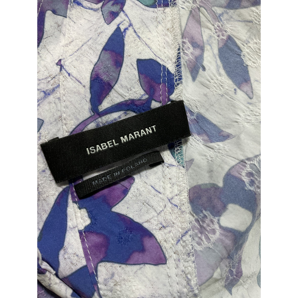 Isabel Marant 'Lizberit' White Floral Print Cold Shoulder Cut Out Crop Top Size 10